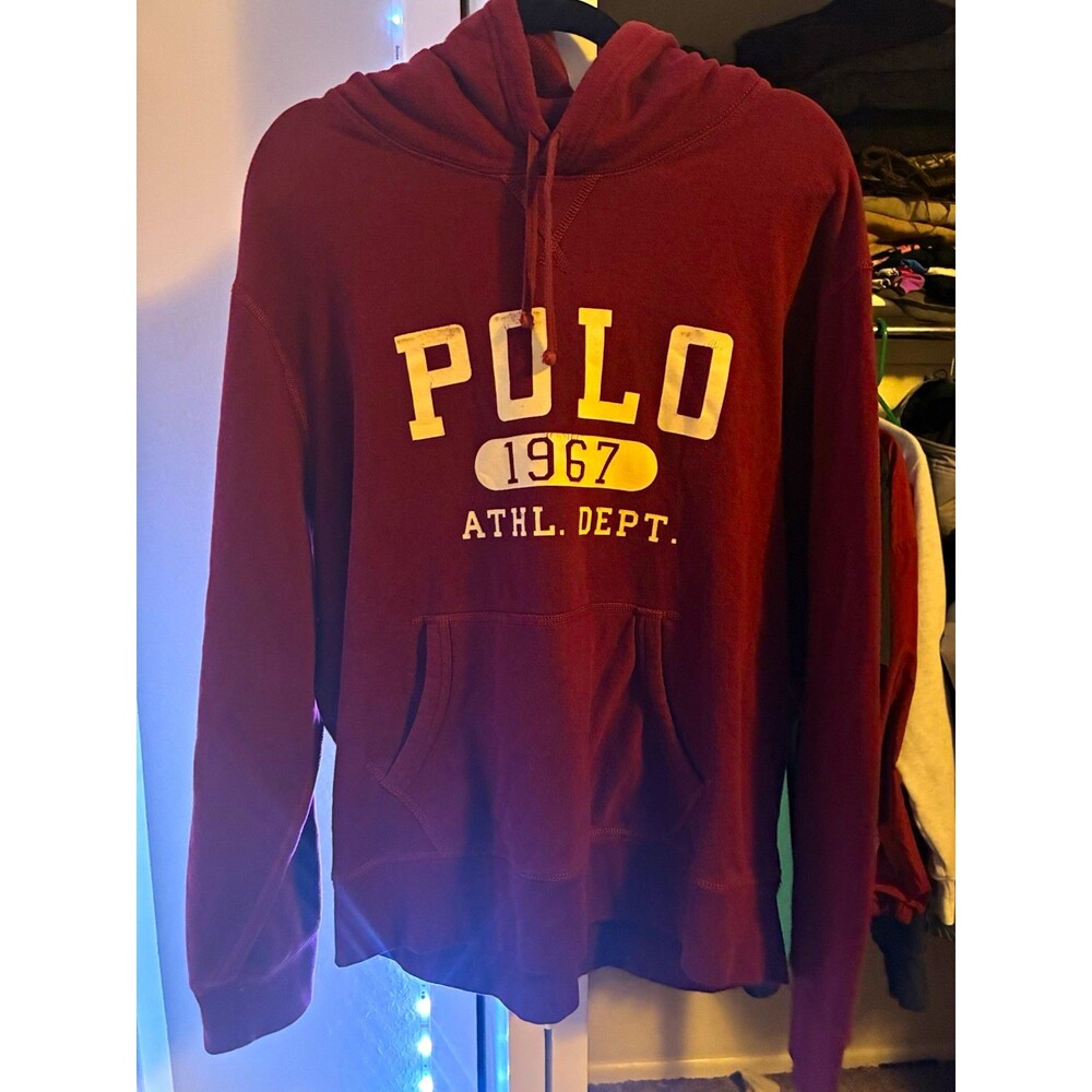 Polo Ralph Lauren Men's Burgundy Pullover Fleece Hoodie POLO 1967 Graphic XL